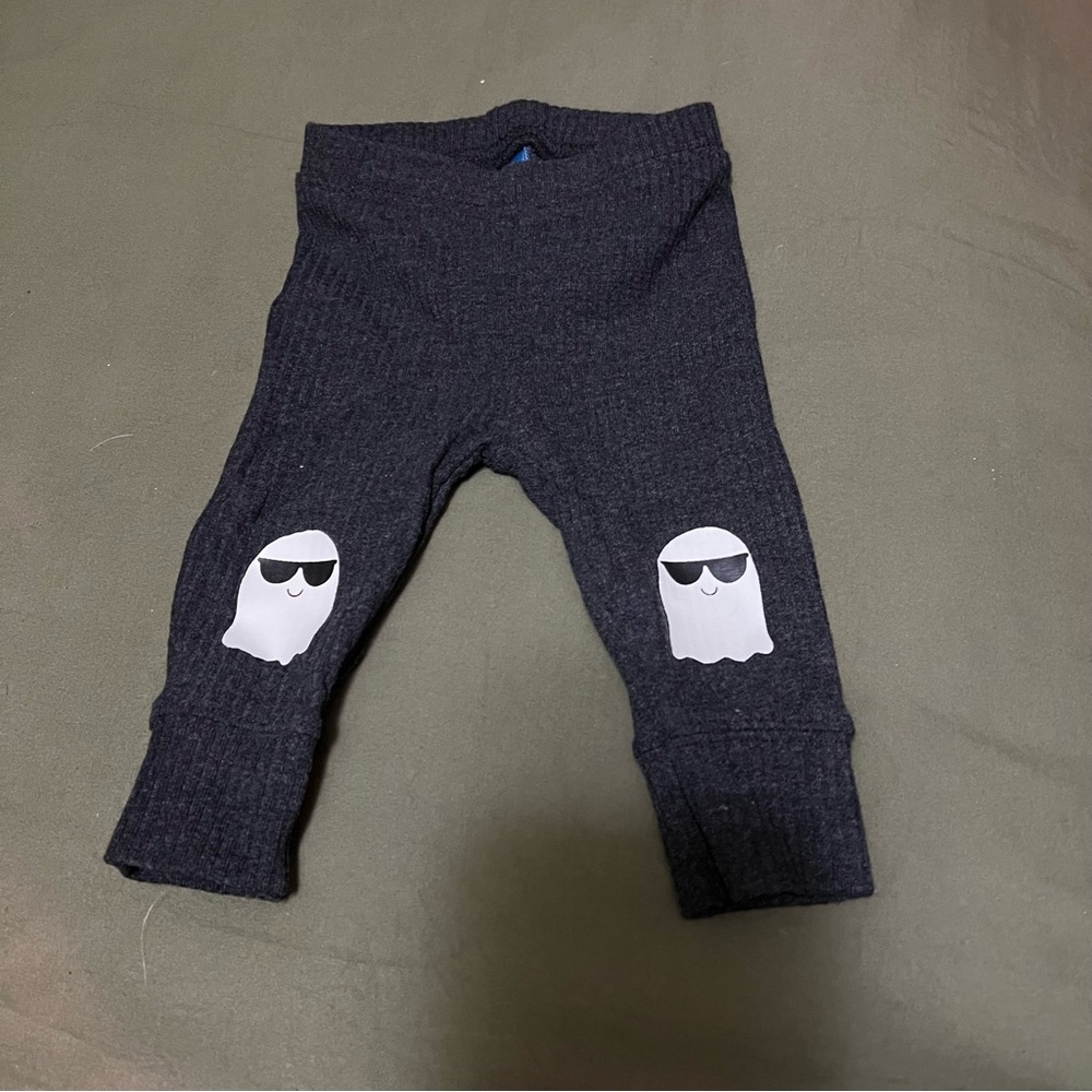 Grey Ribbed Infant Ghost Knee Patch Leggings